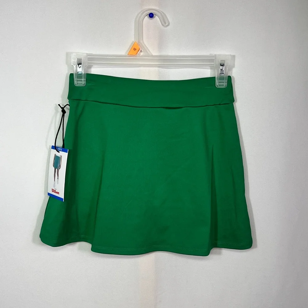 Wilson Girls Tennis Skort Courtside Green Striped Athletic Skirt Size L 10/12